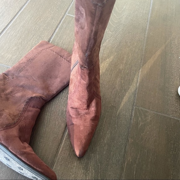 GEORGE Women’s Brown Faux Suede Mid Calf Heeled Western Boots 10 Pointed Toe - Picture 8 of 10